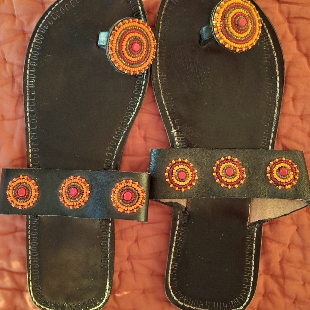 Black Sandals with Beaded Accents
